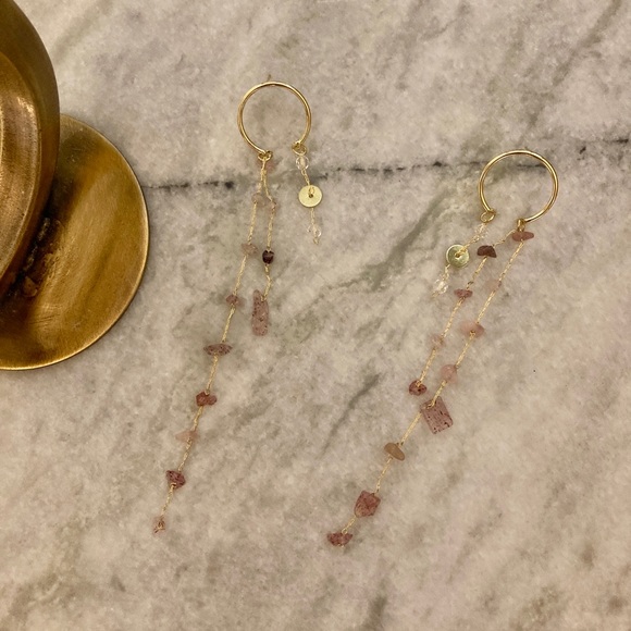 Sterling Silver Raw Cut Gemstones Tassel Earrings - Picture 6 of 8